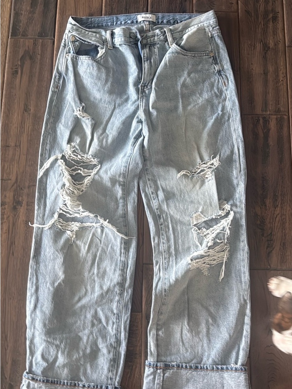 pistola Light Wash Ripped Boyfriend Jeans